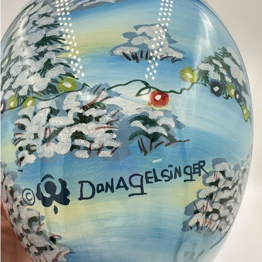 Dona Gelsinger Winter Bears Glass Christmas Ornament 6‎ in Egg Shape Handpainted